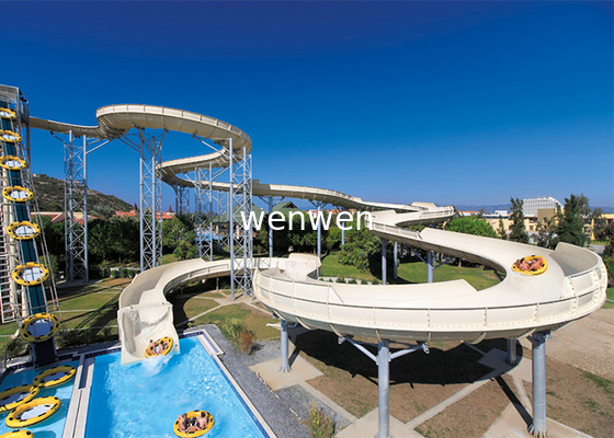 Fiberglass Tube Spiral Water Slide Red / Blue Swimming Pool Equipment