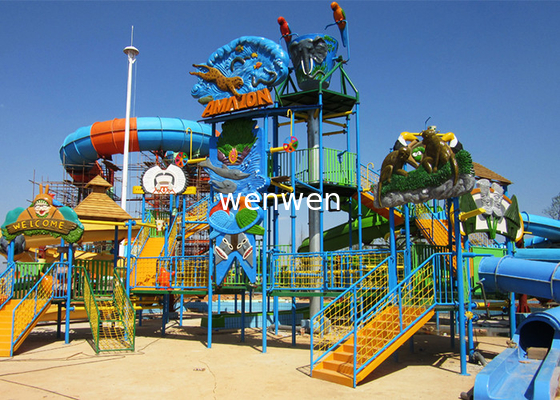 Giant Water Aqua Playground Equipment , Steel Structure Custom Water Slides