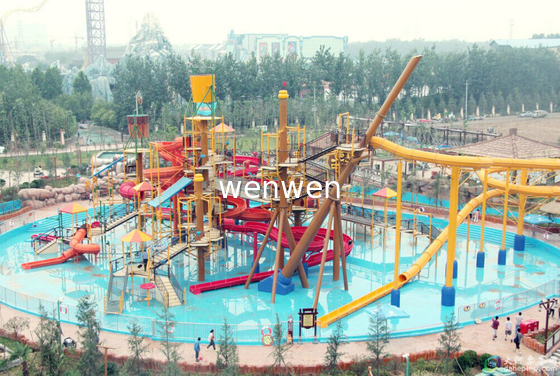 Big Interactive Fiberglass Water Play House With Water Slide / Aqua Park Equipment