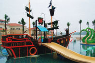 ROHS Mini Water Park Equipment Wood Pirate Ship With Fiberglass Slide