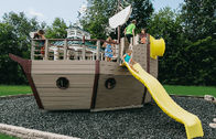 ROHS Mini Water Park Equipment Wood Pirate Ship With Fiberglass Slide