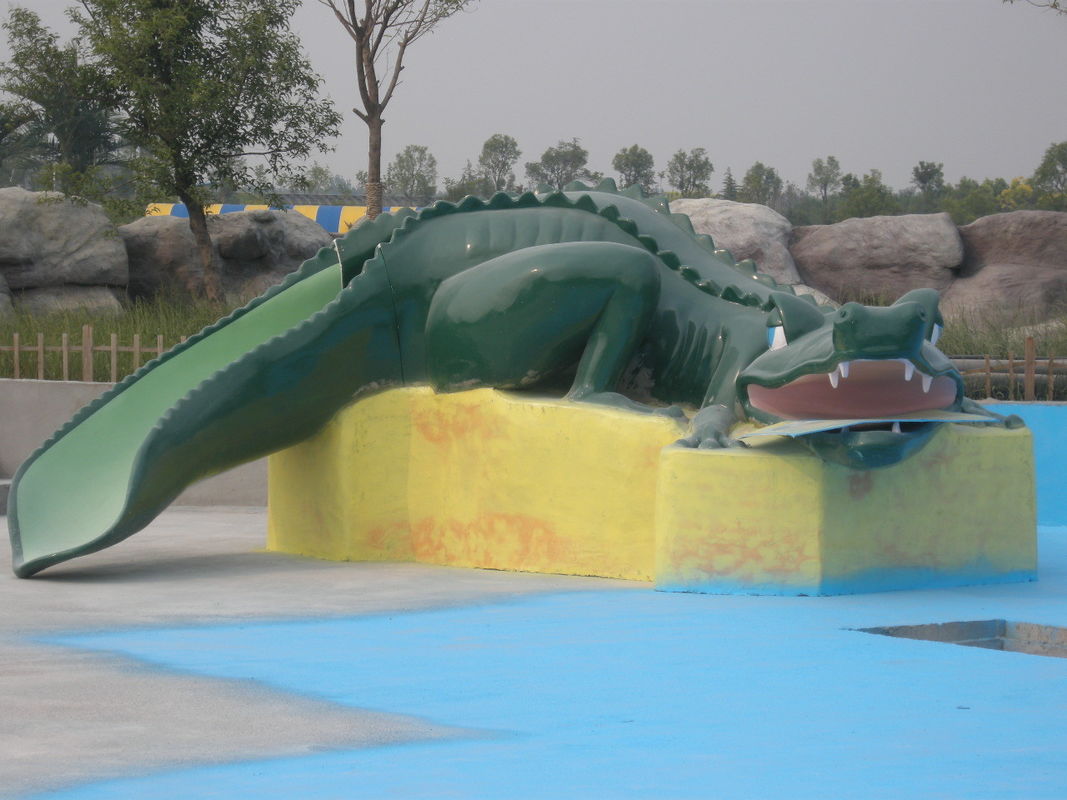 Small Kids Water Playground Cute Green Fiberglass Crocodile Slide