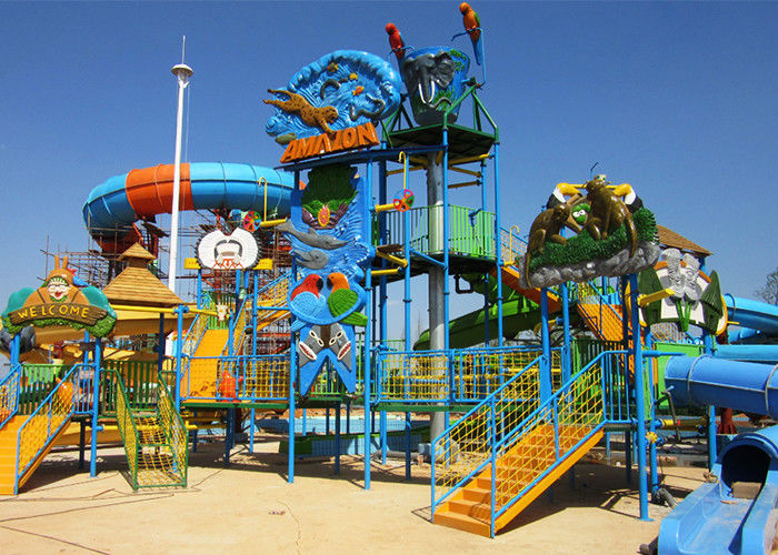 Giant Water Aqua Playground Equipment , Steel Structure Custom Water Slides