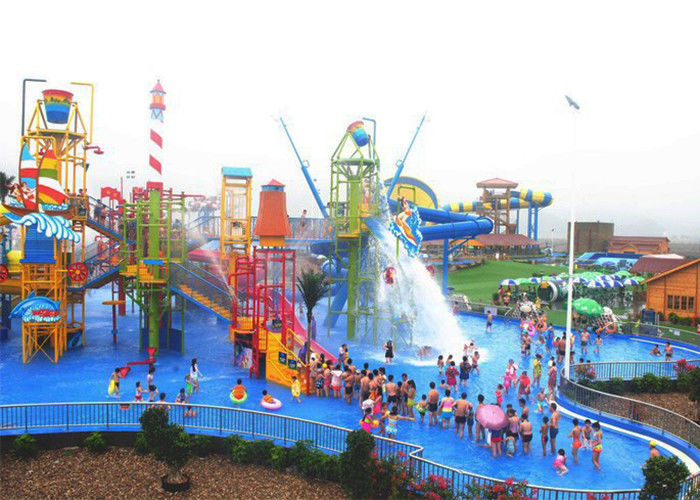 Colorful Outdoor Aqua Playground , Fiberglass 29x27m Kids Water Slide