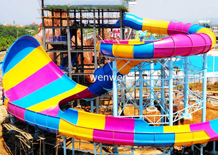 Colorful Custom Water Slides , 16m Height Open / Close Large Spiral Slide
