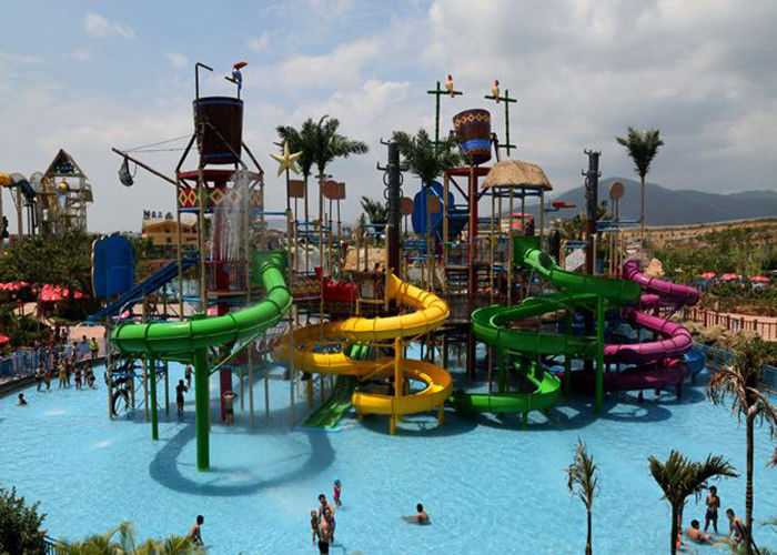 Fun Aqua Playground / Amusement Park Slide With Spray / Water Curtain