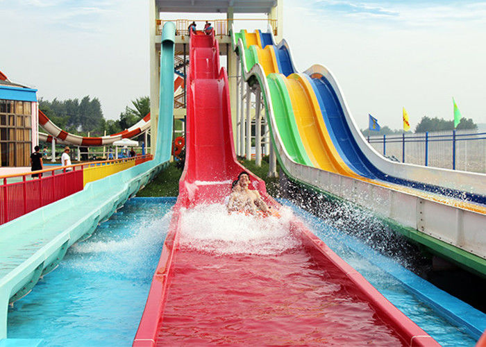Outdoor Rainbow Racing Water Slide Playground / Fiberglass Water Park Project